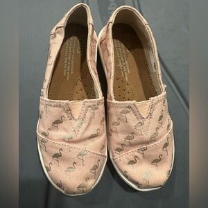 Toms Girls Classic Pale Pink Flamingos Size Y 12 Shoes Slip On